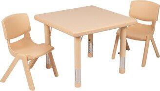 Emma and Oliver 24 Square Natural Plastic Height Adjustable Activity Table Set with 2 Chairs