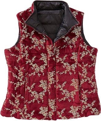 Silverts Plus Size Vest Outerwear Reversible Puffer Snap (Black/Wine) Women's Vest