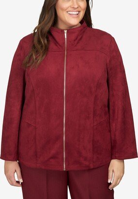 Plus Size Mulberry Street Paneled Suede Zip Up Jacket