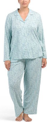 Plus Long Sleeve Notch Pajama Set for Women