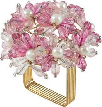 Saro Lifestyle Beaded Floral Design Napkin Rings (Set of 4), Pink