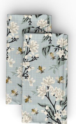 Cloth Napkins: Flowers & Bees Cloth Napkin, Longleaf Sateen Grand, Blue