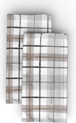 Cloth Napkins: Tartan - Gray And White Cloth Napkin, Longleaf Sateen Grand, Beige