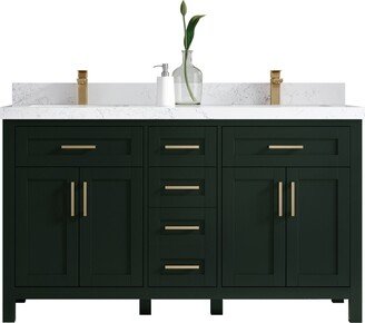 Cambridge 60 In. W X 22 D Double Sink Bathroom Vanity in Dark Forest Green With Quartz Or Marble Countertop | Modern Vanity Premium Q