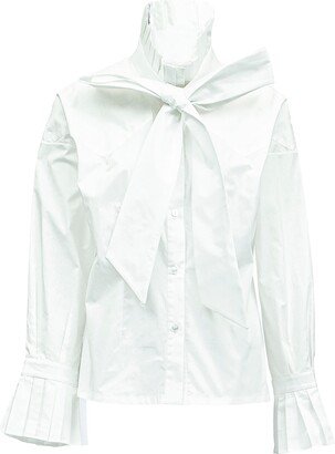 Ju-Nna Chelsea - Cotton Blouse W/ Pleated Collar & Long Bow Tie - White