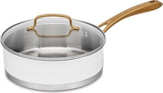 Classic 3.5qt Stainless Steel Saute Pan with Cover and Brushed Gold Handles Matte White