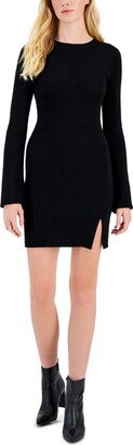 Juniors' Crewneck Side-Slit Sweater Dress