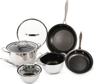 9-Piece Stainless Steel Cookware Set Scratch-Resistant Non-Stick Coating Includes Pots, Pans and Skillets Clear Lids and Cool Touch Hand