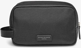 Black Logo-embellished Zipped Woven Wash bag