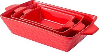 Rectangular Ceramic Glaze Bakeware Set, Baking Dish Oven Safe, Set Of 3, Red