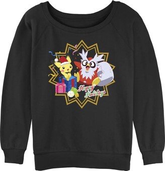 Women's Pokemon Holiday Party Junior's Raglan Pullover with Coverstitch