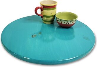 Turquoise Lazy Susan Turntable With Heavy Duty Spinner Base Attached, Handmade Teal Stained Round Serving Board, Multiple