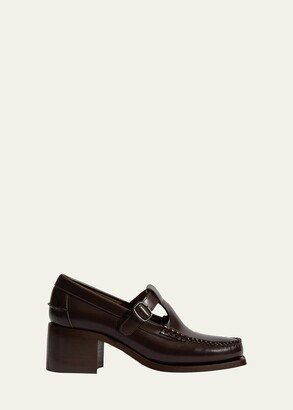 Alber Leather T-Strap Buckle Loafers-AA