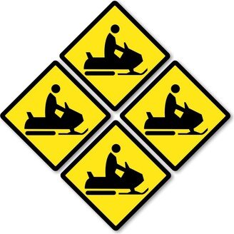 Snowmobile Crossing Sign Coasters - Set Of 4