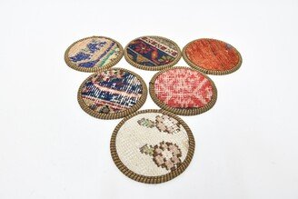 Beer Coaster, Glass Pad, Set Of Six, Blue Rug Circle Rustic Unique Traditional Washable