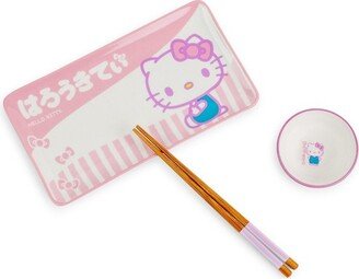 Silver Buffalo Sanrio Hello Kitty Pink 3-Piece Ceramic Sushi Set With Sauce Bowl and Chopsticks
