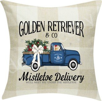 Golden Retriever Mistletoe Delivery Pillow Cover Buffalo Plaid 18 X ~Cover Only~