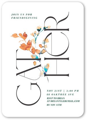 Thanksgiving Invitations: Gather Foliage Fall Invitation, White, 5X7, Standard Smooth Cardstock, Rounded