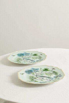 Aquazzura Casa - Secret Garden Set Of Two Gold-plated Ceramic Dinner Plates - Green