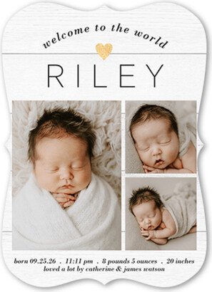 Birth Announcements: Worldly Welcome Birth Announcement, White, 5X7, Pearl Shimmer Cardstock, Bracket