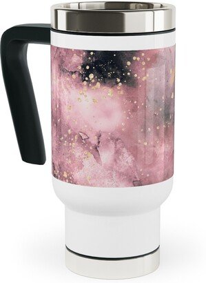 Travel Mugs: Watercolor Marble - Pink Travel Mug With Handle, 17Oz, Pink