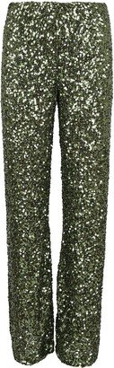 Sequin-Emebllished High-Waist Wide-Leg Trousers