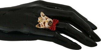 Gold Brass Resin Beige Dog Pet Branded Accessory Women's Ring-AA