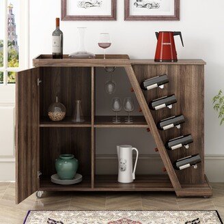 Unbrand Kitchen Island Cart on Wheels with Adjustable Shelf and 5 Wine Holders