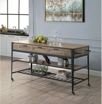 TOSWIN Industrial Metal Kitchen Cart with 3 Storage Drawers & 2 Tier Shelf with Wheels