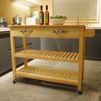 HOMEBAY Kitchen Island & Kitchen Cart with Two Lockable Wheels and Rubber Wood Top