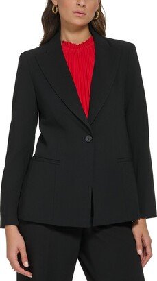 Petites Womens Notch Collar Suit Separate One-Button Blazer