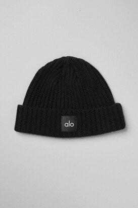 Cashmere Blend Rib Beanie Hat in Black