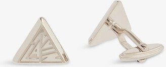 Mens Rhodium Logo-engraved Triangle Rhodium-plated Brass Cufflinks