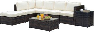 Patio U-Sectional with Ottoman in Brown and Beige