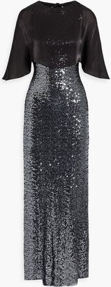 Cape-effect sequined tulle gown