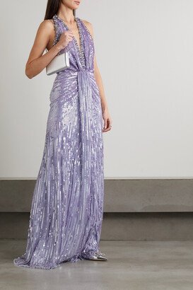 Embellished Gathered Tulle Gown - Purple