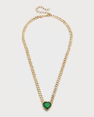 14K Yellow Gold Emerald Heart Pendant Necklace