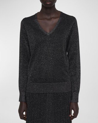 Metallic V-Neck Pullover