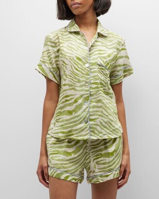 Nina Zebra-Print Linen Pajama Set