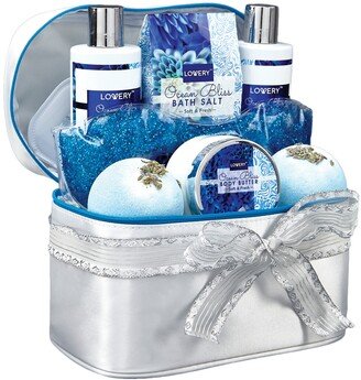 Lovery Ocean Bliss Body Care Gift Set, Bath and Shower Essentials with Cosmetic Bag, 9 Piece