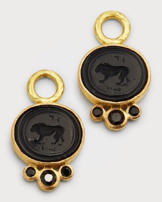 19K Yellow Gold Venetian Glass Intaglio 'Stalking Lion' Earring Pendants