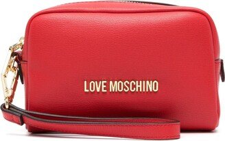 Logo-Lettering Faux-Leather Makeup Bag