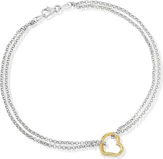 Sterling Silver and 14kt Yellow Gold Heart Center Anklet