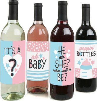 Big Dot Of Happiness Baby Gender Reveal - Party Decorations - Wine Bottle Label Stickers - Set of 4