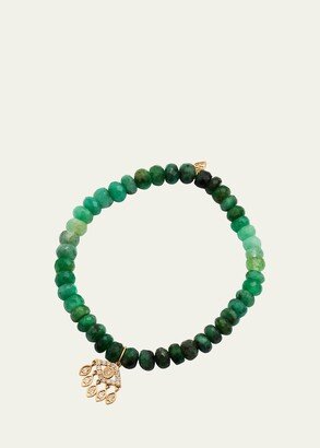 14k Gold Shaded Emerald Beaded Bracelet with Diamond Evil Eye Charm