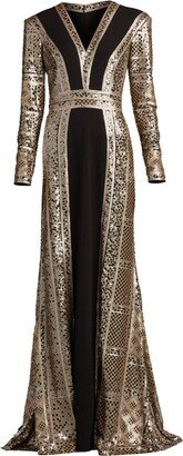 panelled sequin V-neck gown