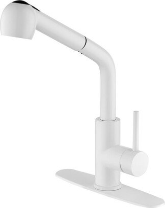 Simplie Fun White Pull-Out Sprayer Kitchen Faucet In Stainless with Deck Plate