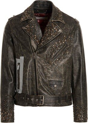 Distressed Leather Biker Jacket-AA