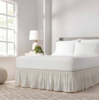 Ivory Wrap Around Pom Pom Bed Skirt (Queen/King) (80 X 60) - EasyFit