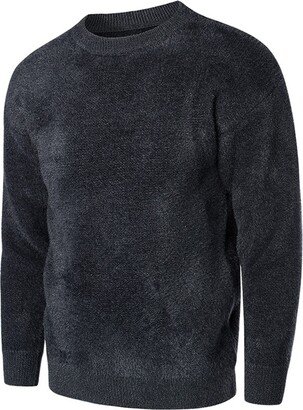 Lcxifdre Men's Crewneck Sweater Warm Plush Knit Pullovers Classic Soft Long Sleeve Crew Neck Knitwear Solid Chunky Sweaters Dark Gray